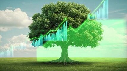 Tree with Growth Chart Overlay in Sunny Field - Powered by Adobe
