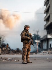 Urban Battlefield Scene with Soldier Watch