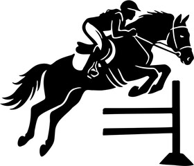 silhouette vector illustration of a person riding a horse, isolated on white