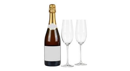 Isolated Champagne Bottle with Empty Glass