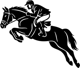 silhouette vector illustration of a person riding a horse, isolated on white