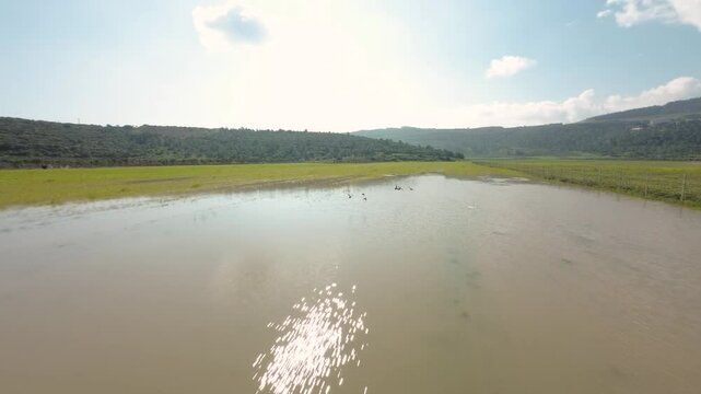Aerial view of Biq`at Bet Netofa water, Israel.