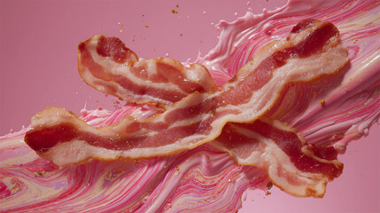 slices of bacon on pink