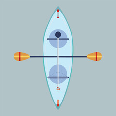 Flat blue and white kayak icon in isolated top view vector style