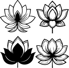 Water Lily Silhouette Vector Set, Water Lily Outline Vector Art, Water Lily Flower Silhouette Collection, Set of Water Lily Vector Illustrations, Botanical Water Lily Silhouette Set, Minimalist Water 
