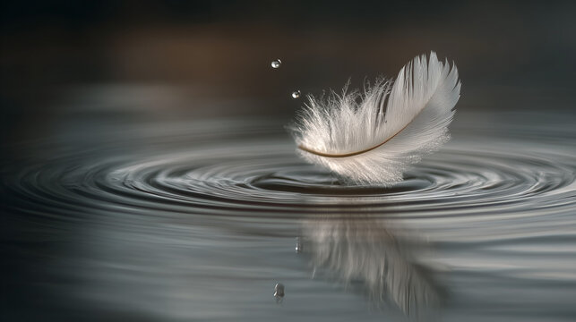 single feather floating above a ripple in water - Powered by Adobe