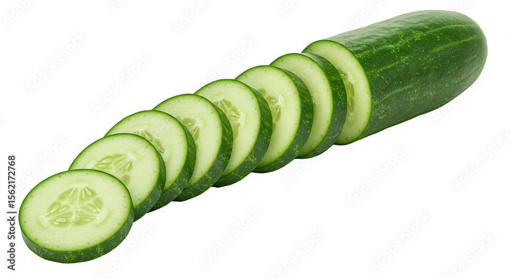 Poster fresh sliced cucumber beautifully arranged on a black backdrop for health concepts
