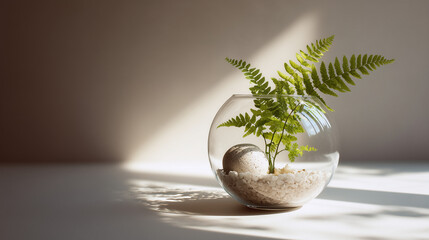 plant in a glass bowl, minimalist terrarium