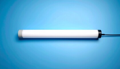 Modern Minimalist LED Tube Light Fixture on Blue Background.