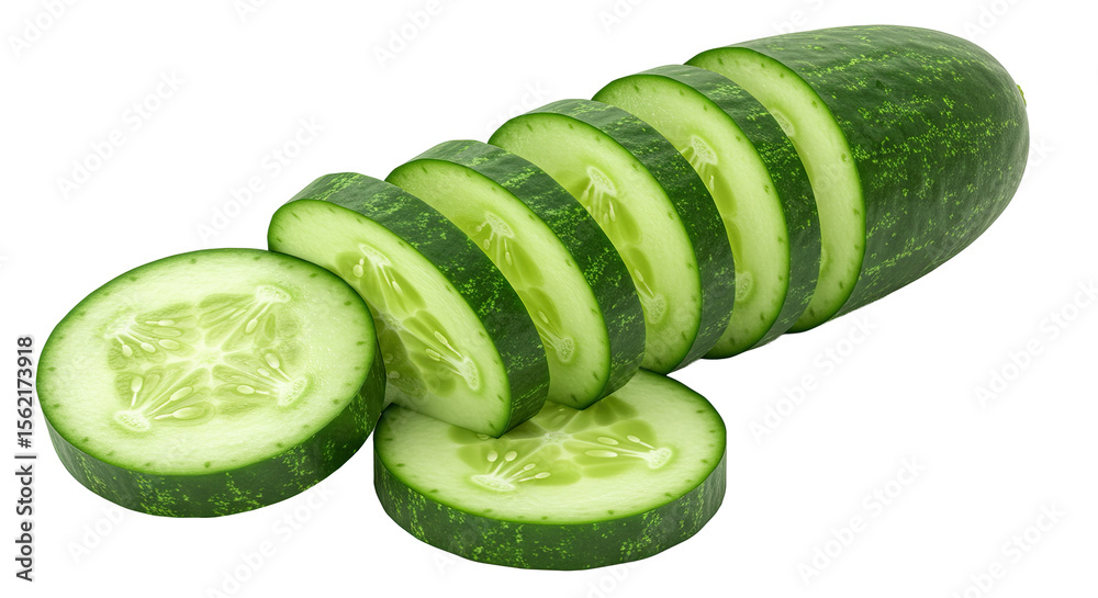 Poster Fresh sliced cucumber displaying its seeds and vibrant green color