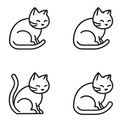 Four Simple Black and White Line Art Illustrations of a Cat Sitting