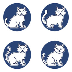 Four Cute Cartoon Cat Silhouettes in Circles Simple