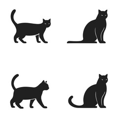 Four Black Cat Silhouettes in Various Poses on a White Background