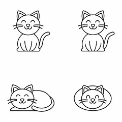 Four Cute Cat Outlines in Different Poses on a White Background