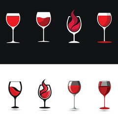 Collection of stylized wine glasses filled with red liquid showcasing different artistic interpretations of wine and its presentation