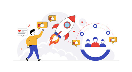 Vector illustration of social media marketing and engagement concept in a flat style