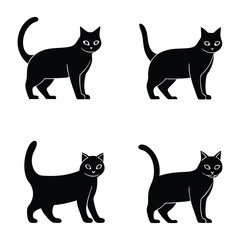 Four Black Cat Silhouettes Standing on a White Background in a Grid