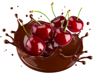  Stylized 3D Render of Cherry and Chocolate Splash with Soft Pastel Red Background, Isolated PNG