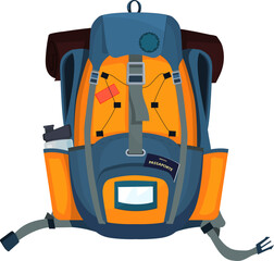 Travel backpack with passport and water bottle
