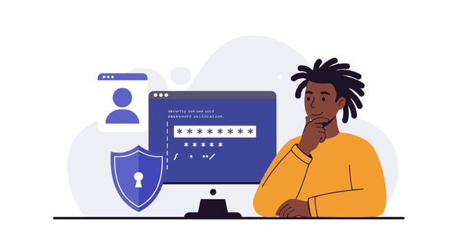 Cybersecurity concept vector illustration featuring password validation in flat style