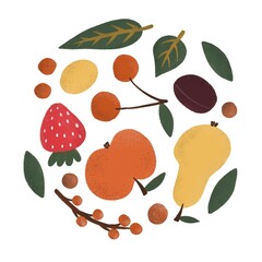 set of fruits. Colorful illustration, flat style. design for cards, print, posters, logo, cover