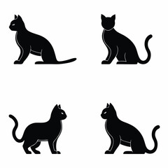 Four Black Cat Silhouettes in Different Poses on a White Background