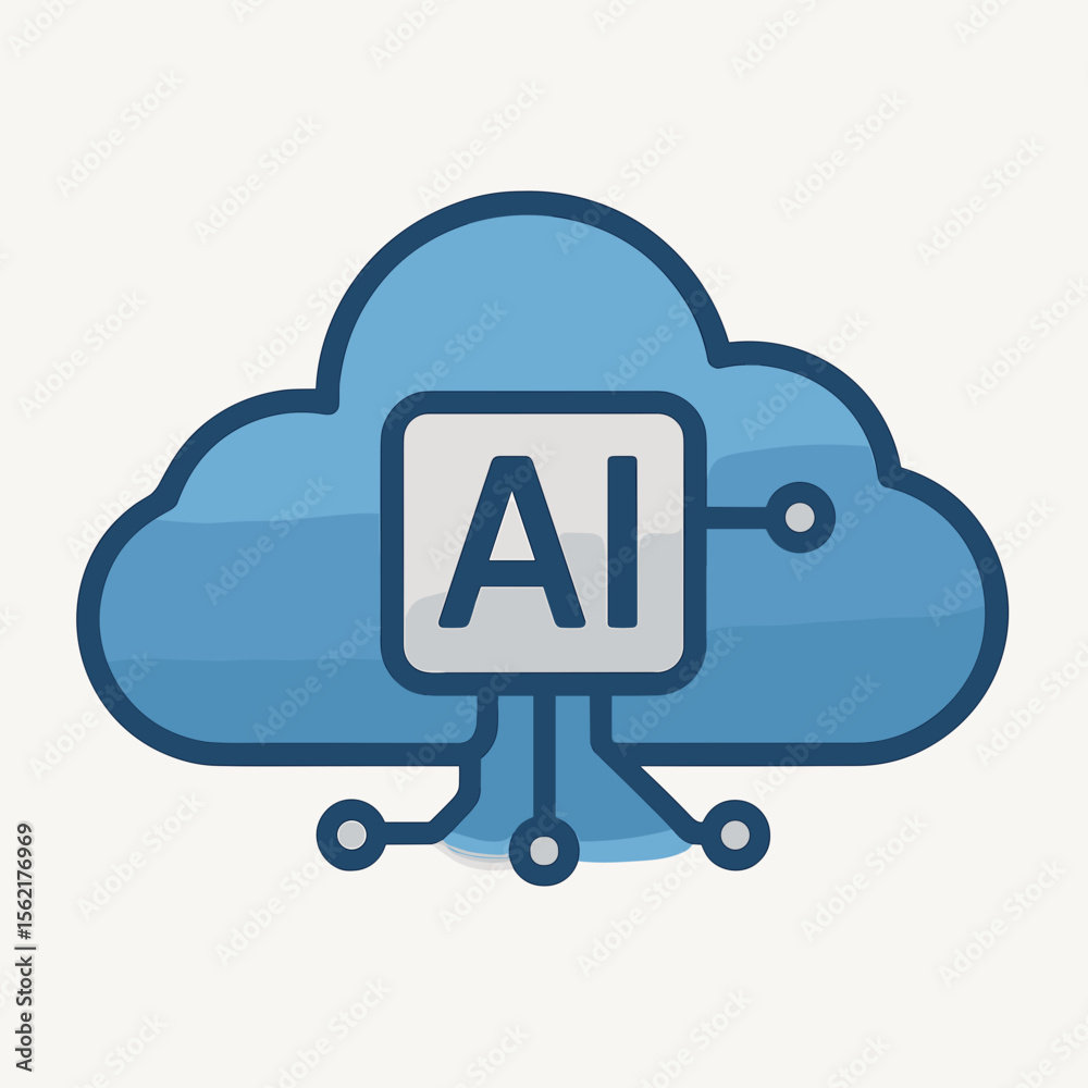 Poster flat style cloud ai technology solution and neural network icon