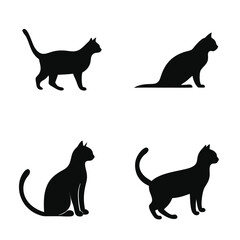 Four Different Black Cat Silhouette Poses on a White Background