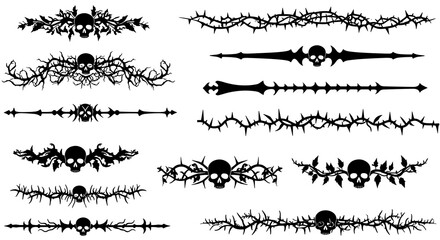Gothic skull and thorn borders vector illustration for tattoo and design