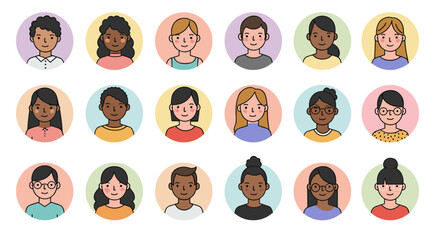 Diverse faces vector illustration for social media avatars and profile pictures in flat design