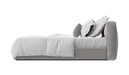 A Modern and cozy bed decorated with pillows and bedding, perfect for relaxation