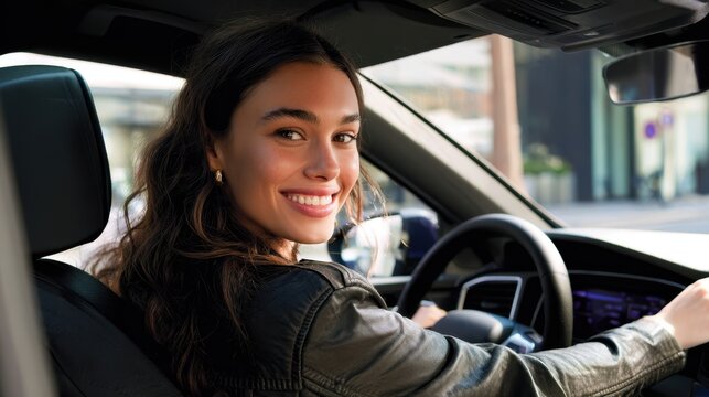 The young woman enjoying a joyful moment while driving her car.