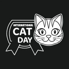 International Cat Day Illustration with a Cute Cat Face and Ribbon