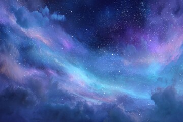 Fototapeta premium Enchanting galaxy displaying aurora colors in dreamy blue and purple shades, ideal for celestial enthusiasts and cosmic art lovers searching for mesmerizing wallpapers