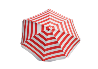 Vibrant striped beach umbrella on transparent background, summer outdoor photo, vacation theme