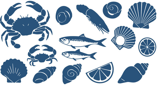 Nautical seafood vector illustration for design and decoration in flat style