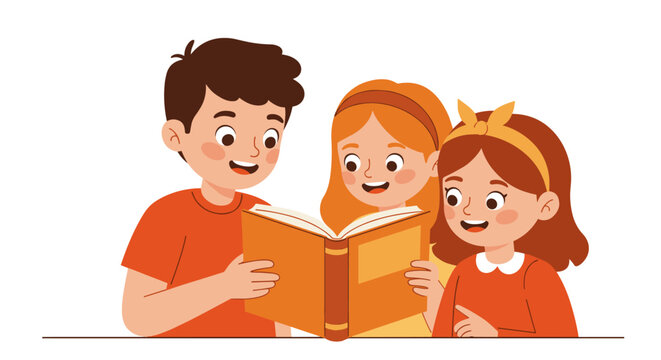 Kids enjoying storytime together vector illustration for children's book design