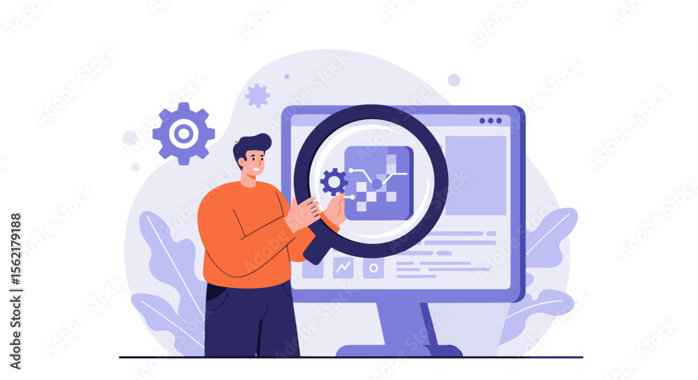 Poster data analysis and optimization concept vector illustration for web and print design in modern flat s