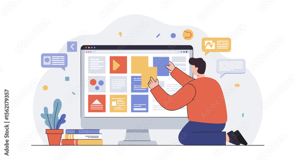 Poster creative web design process vector illustration for digital projects and ui concepts in flat style