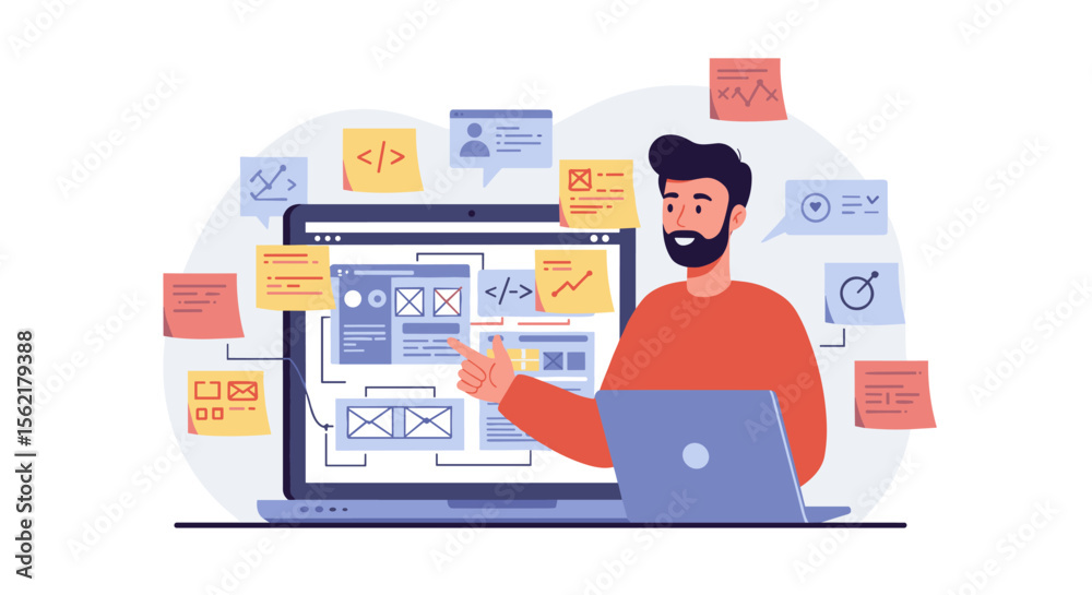 Poster web development and design concept vector illustration for ui and ux projects