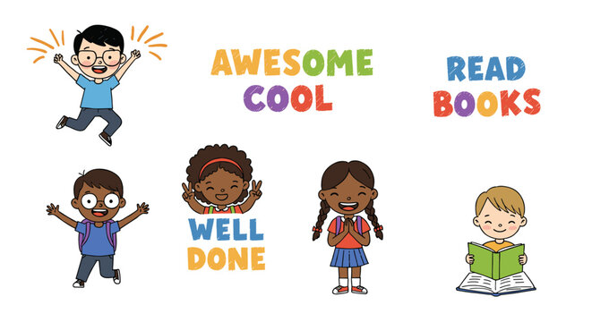 Fun back to school vector illustration for kids with positive messages in cartoon style