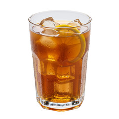 Glass of iced tea with lemon slices on transparent background, refreshing summer drink photo