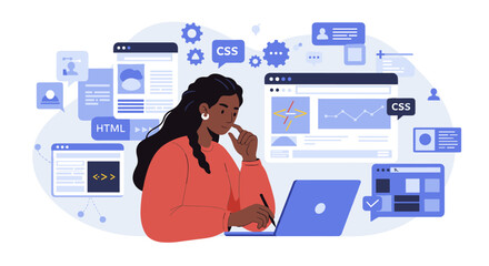Web development concept vector illustration featuring css and html elements for design projects