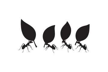 Ants in Line Carrying Leaves Silhouette Art