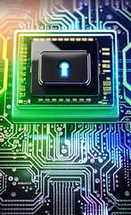 Fototapeta premium Secure CPU on Vibrant Circuit Board
