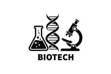 Biotech Silhouette with DNA Microscope Flask Biotechnology Research Tools