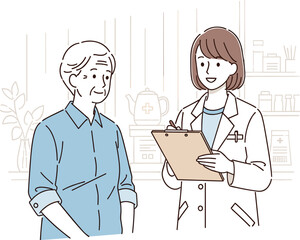Doctor Explaining to Elderly Patient, Healthcare Consultation Illustration, Medical Communication Concept
