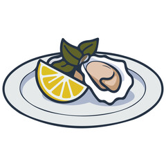 Seafood celebration oyster dish with lemon vector artwork isolated on white