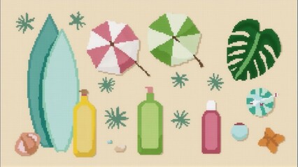 Pixelated Beach Scene