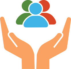 An inclusive workplace. employees on human hand line icon set vector illustration on white background